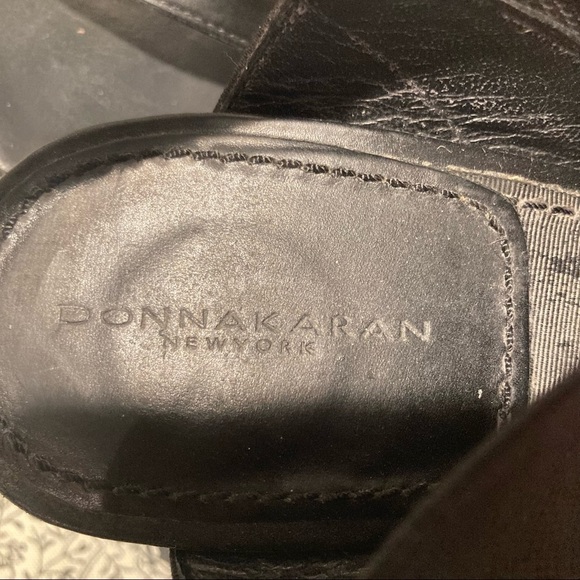 DONNA KARAN Sz 37.5 Chunky Heel Platform Strappy Leather & Elastic Sandals - Picture 5 of 13